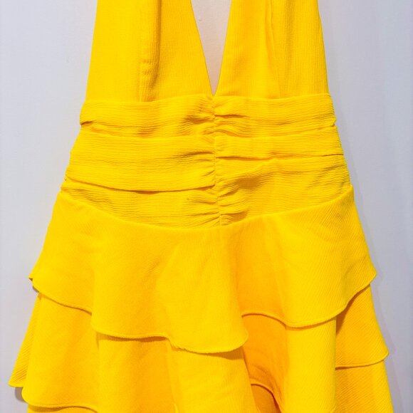 NBD Tweets Yellow Ruffled Open-Back Halter Mini Dress | Medium * - Picture 6 of 9